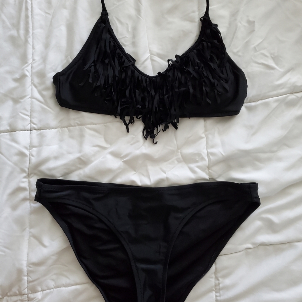 AE Black Bikini with Fringe Top Meduim